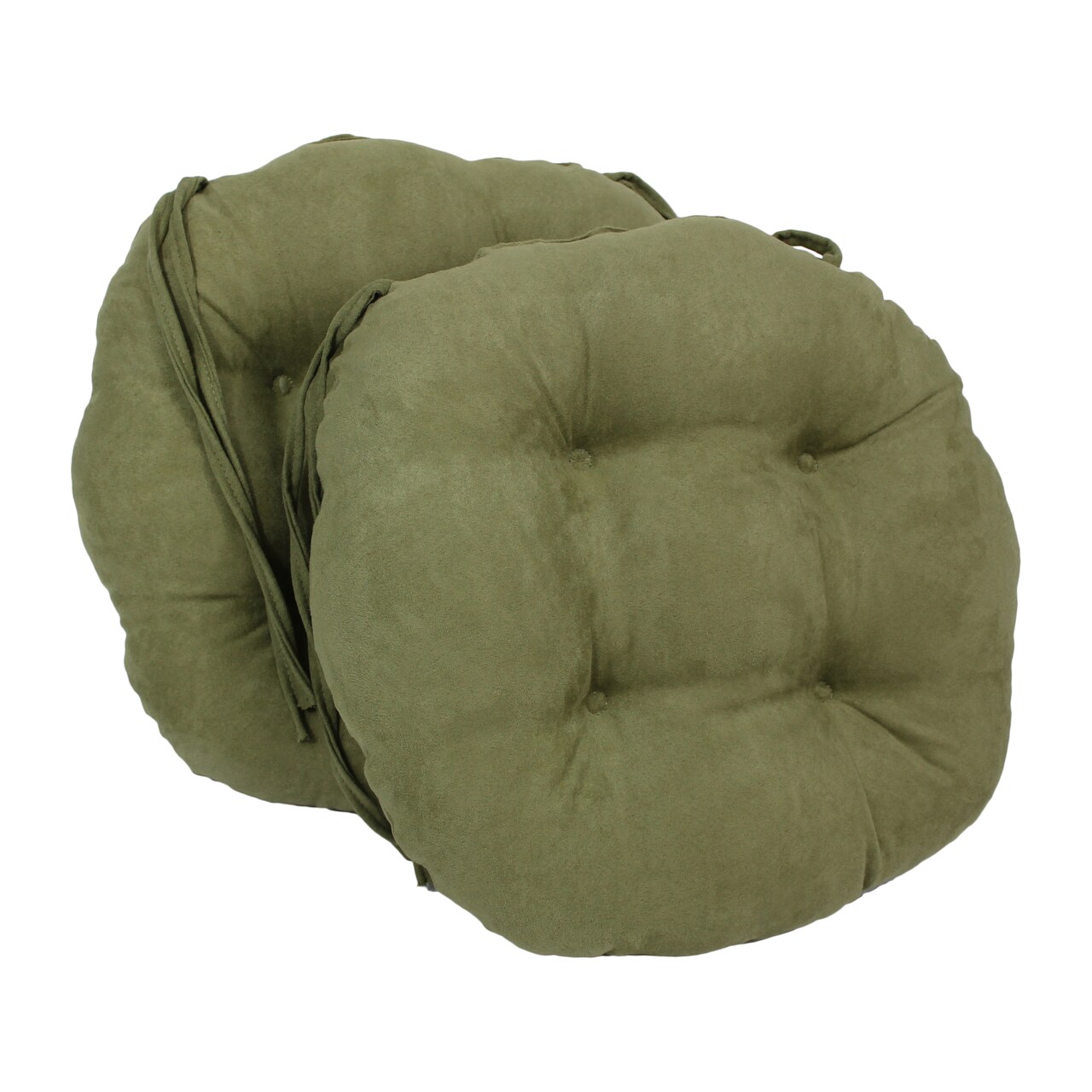 16-inch Solid Micro Suede Round Tufted Chair Cushions (Set of 2) - Sage Green